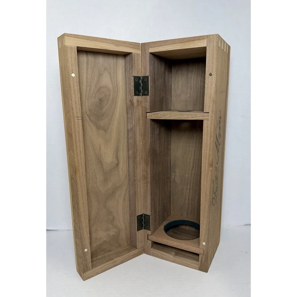 Fait Main Laser Engraved Wood Walnut Wine Box 18 Inch Magnetic Shut